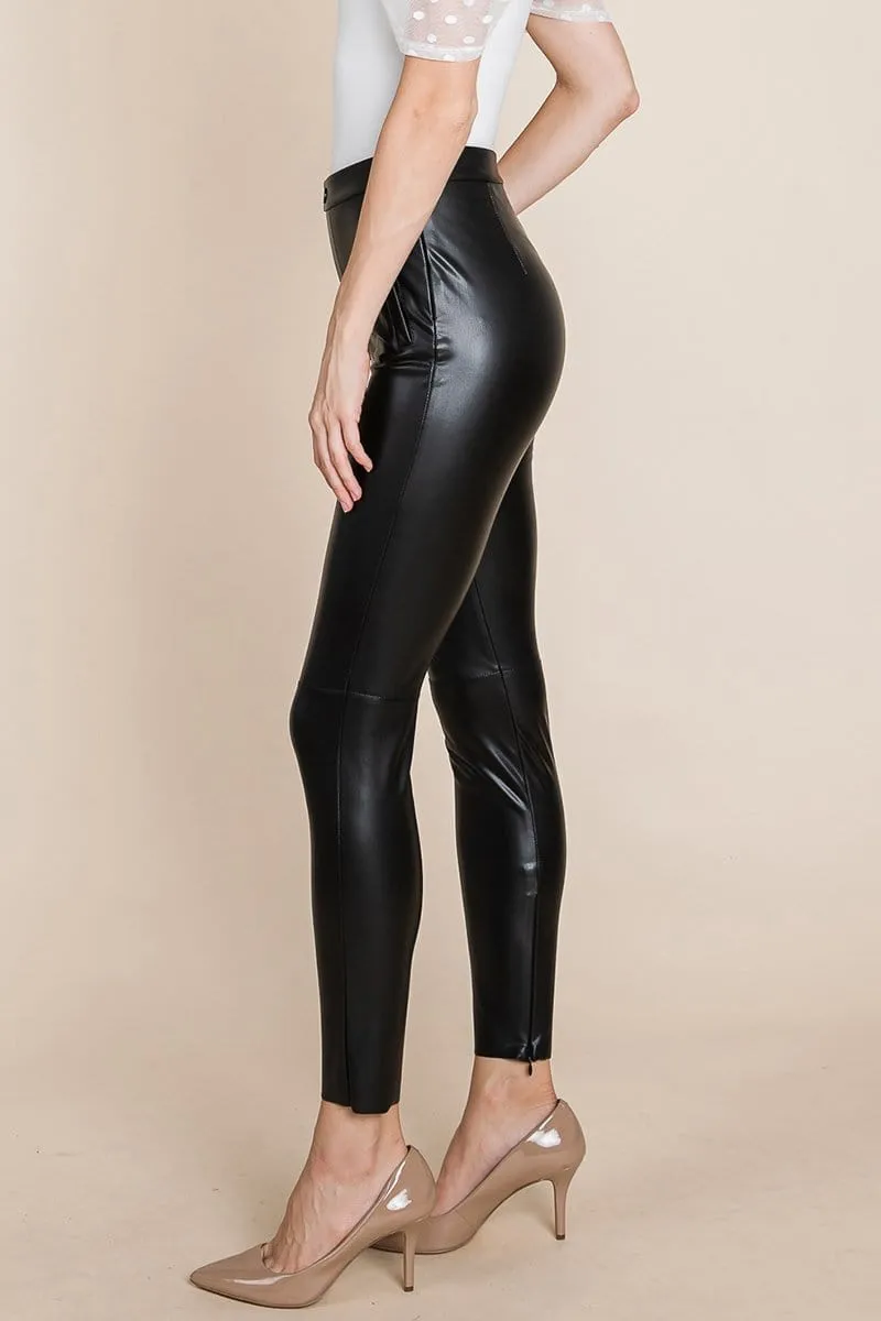 Slit Hem Faux Leather Pants with invisible zipper