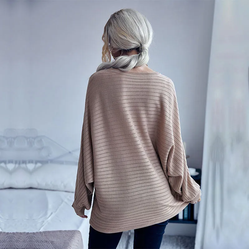 Solid Color Bat Sleeve Sweater Wholesale Blouses Round Neck Casual Style