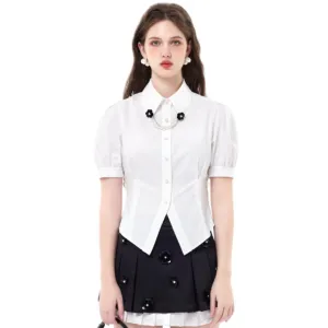 Sophisticated College Style Bubble Sleeve Casual Shirt