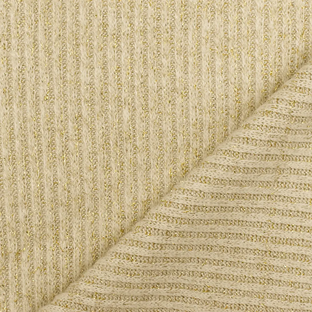 Star Gold-Ivory Metallic Textured Stretch 2X2 Rib Knit Fabric