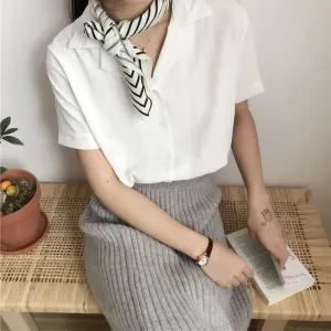 Summer Short Sleeve V Neck Casual Office Lady Korean Style White Blouse