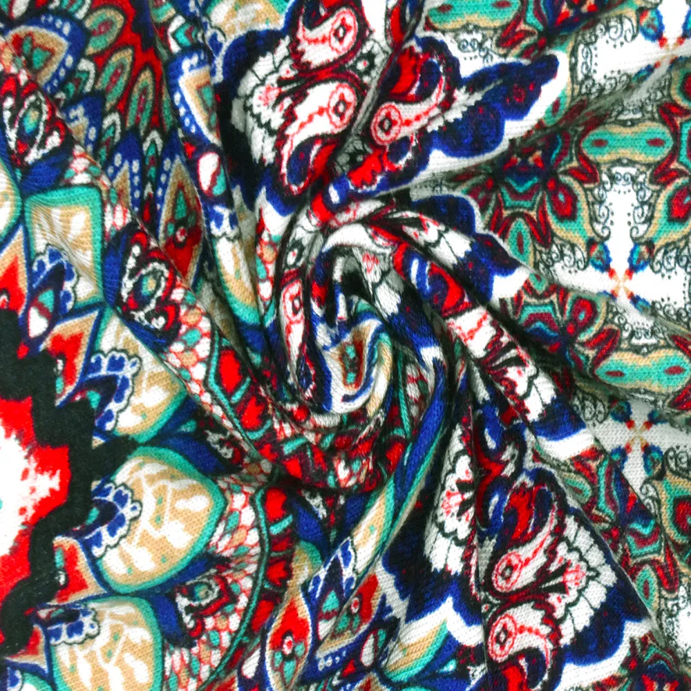 Teal-Multi Chevron Moroccan Print Stretch Rayon Stretch Jersey Knit Fabric