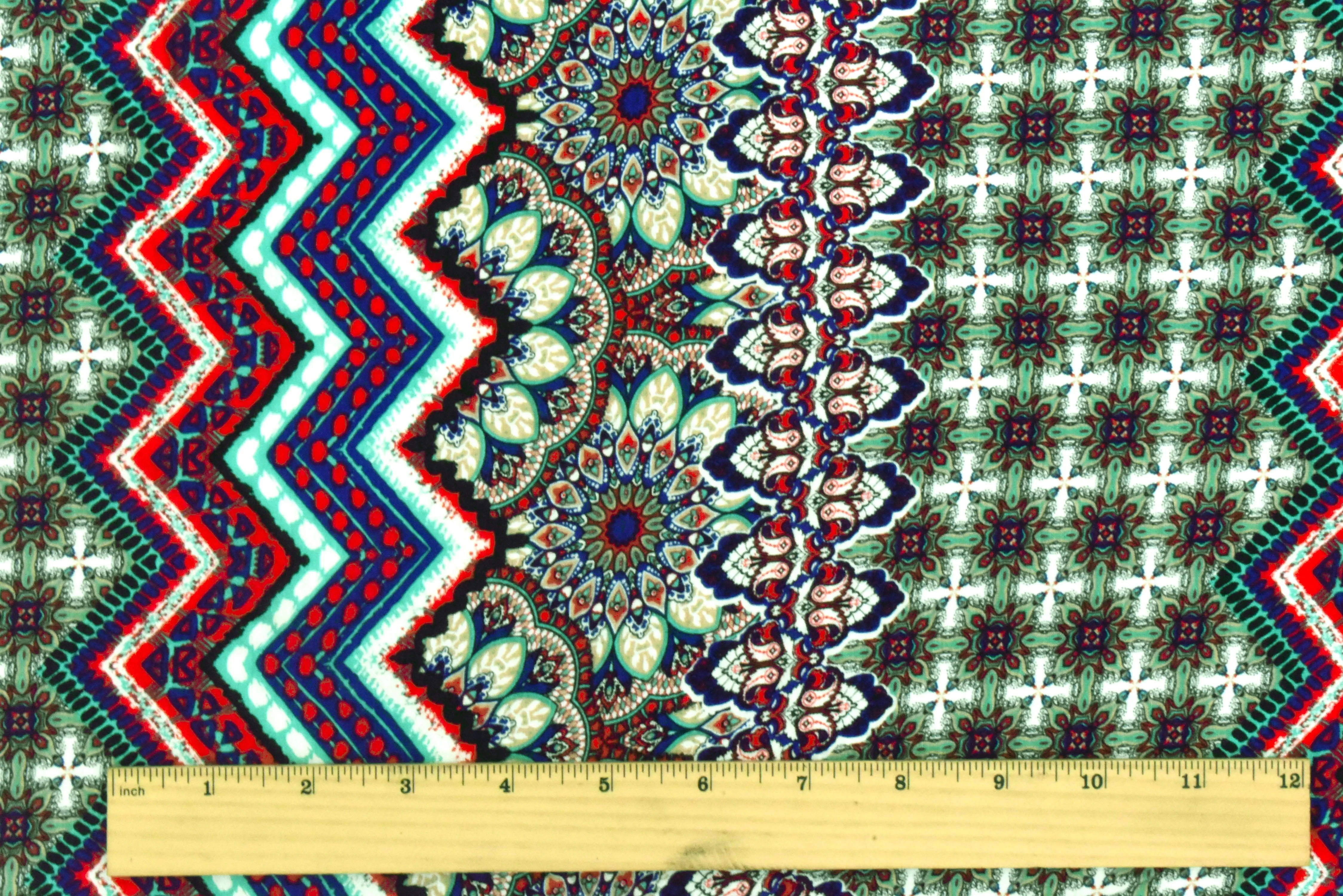 Teal-Multi Chevron Moroccan Print Stretch Rayon Stretch Jersey Knit Fabric