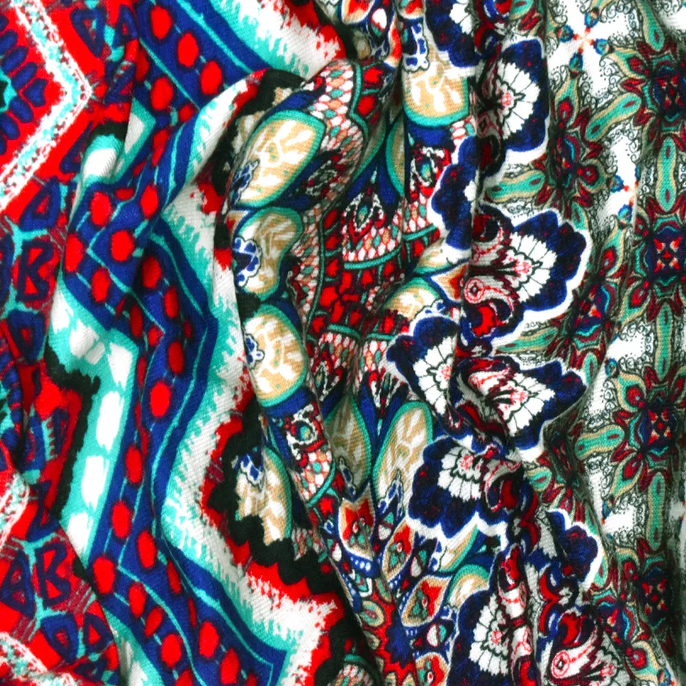 Teal-Multi Chevron Moroccan Print Stretch Rayon Stretch Jersey Knit Fabric