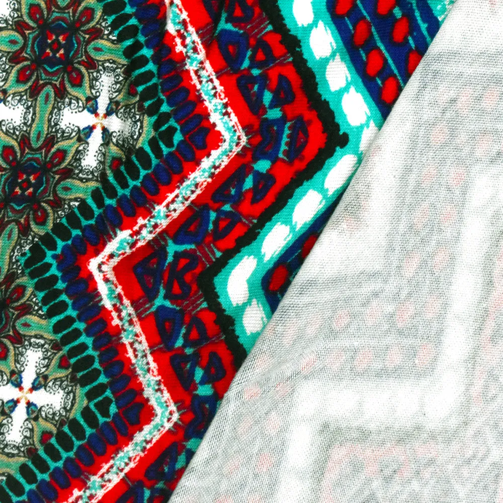 Teal-Multi Chevron Moroccan Print Stretch Rayon Stretch Jersey Knit Fabric