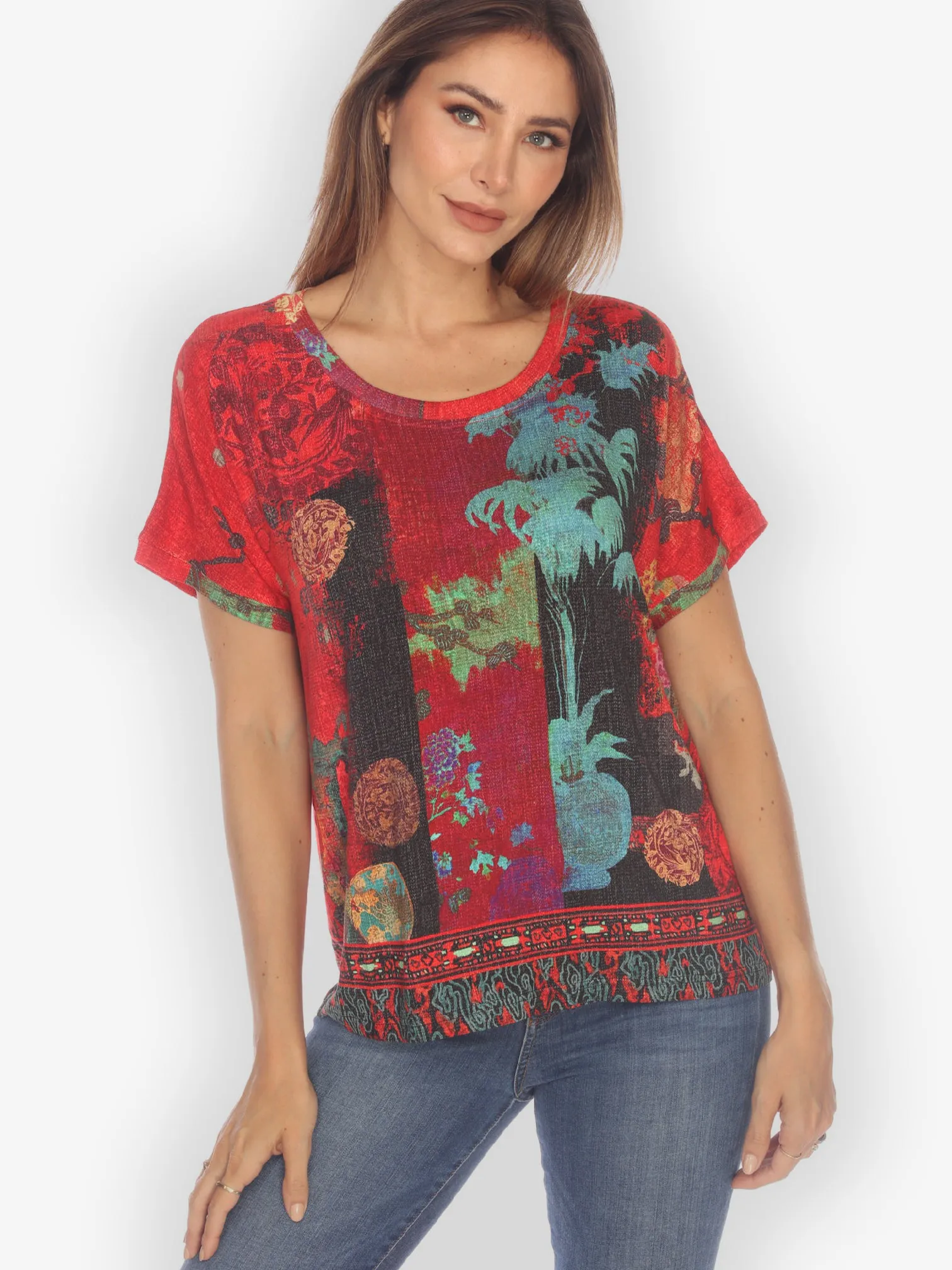Vintage Vase Floral Cap Sleeves Tee