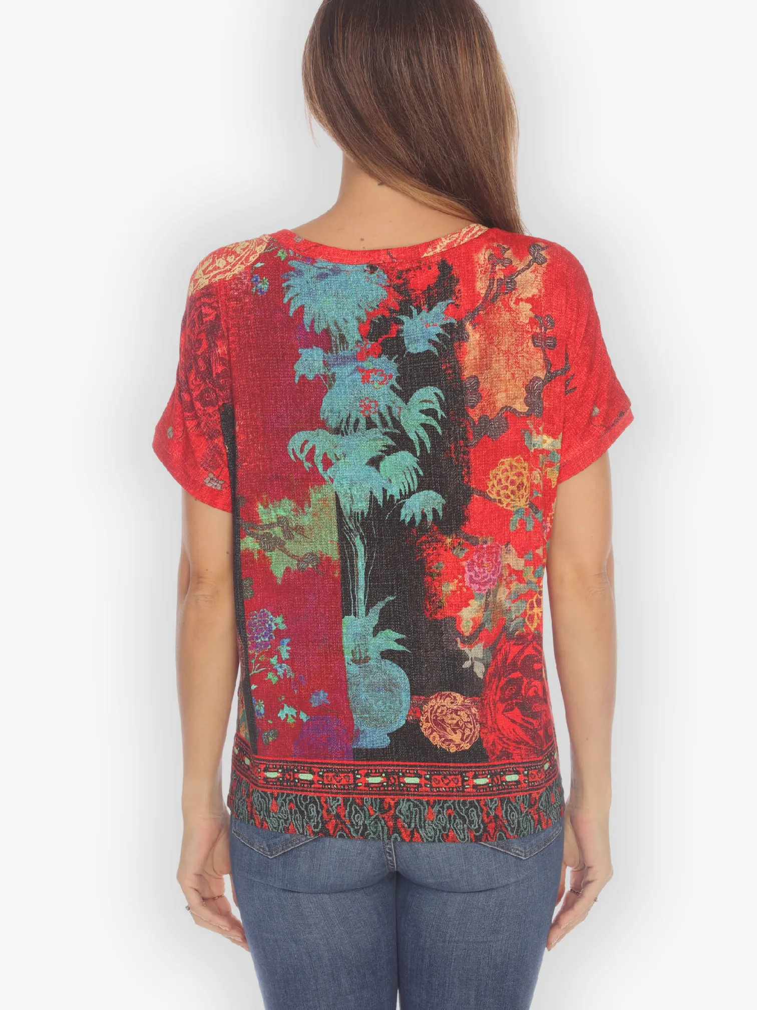 Vintage Vase Floral Cap Sleeves Tee