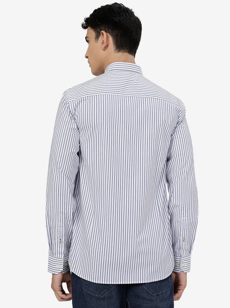 White & Blue Striped Slim Fit Semi Casual Shirt | JadeBlue