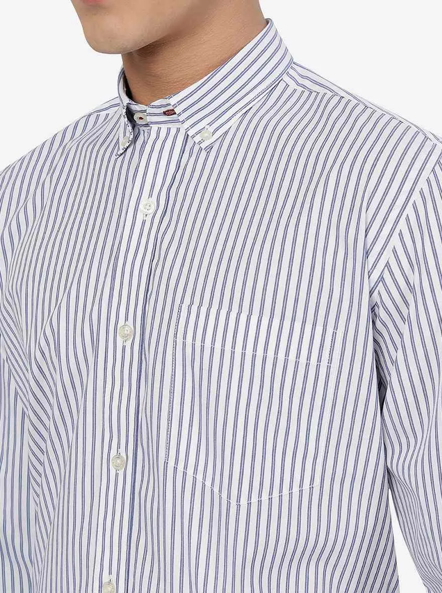 White & Blue Striped Slim Fit Semi Casual Shirt | JadeBlue