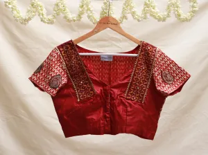 Wine Red, Soft silk, Hand embroidery blouse