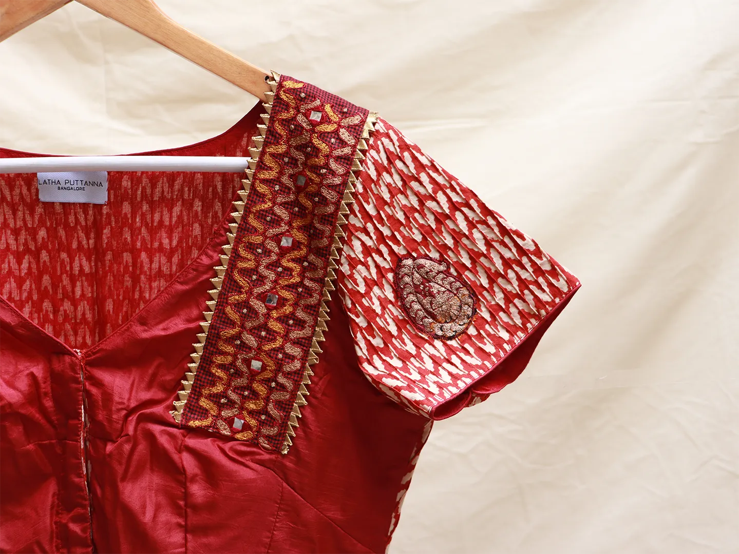 Wine Red, Soft silk, Hand embroidery blouse