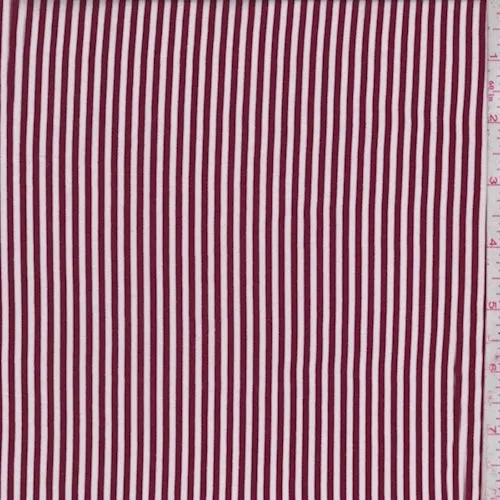 Wine/White Stripe Rayon Challis Fabric
