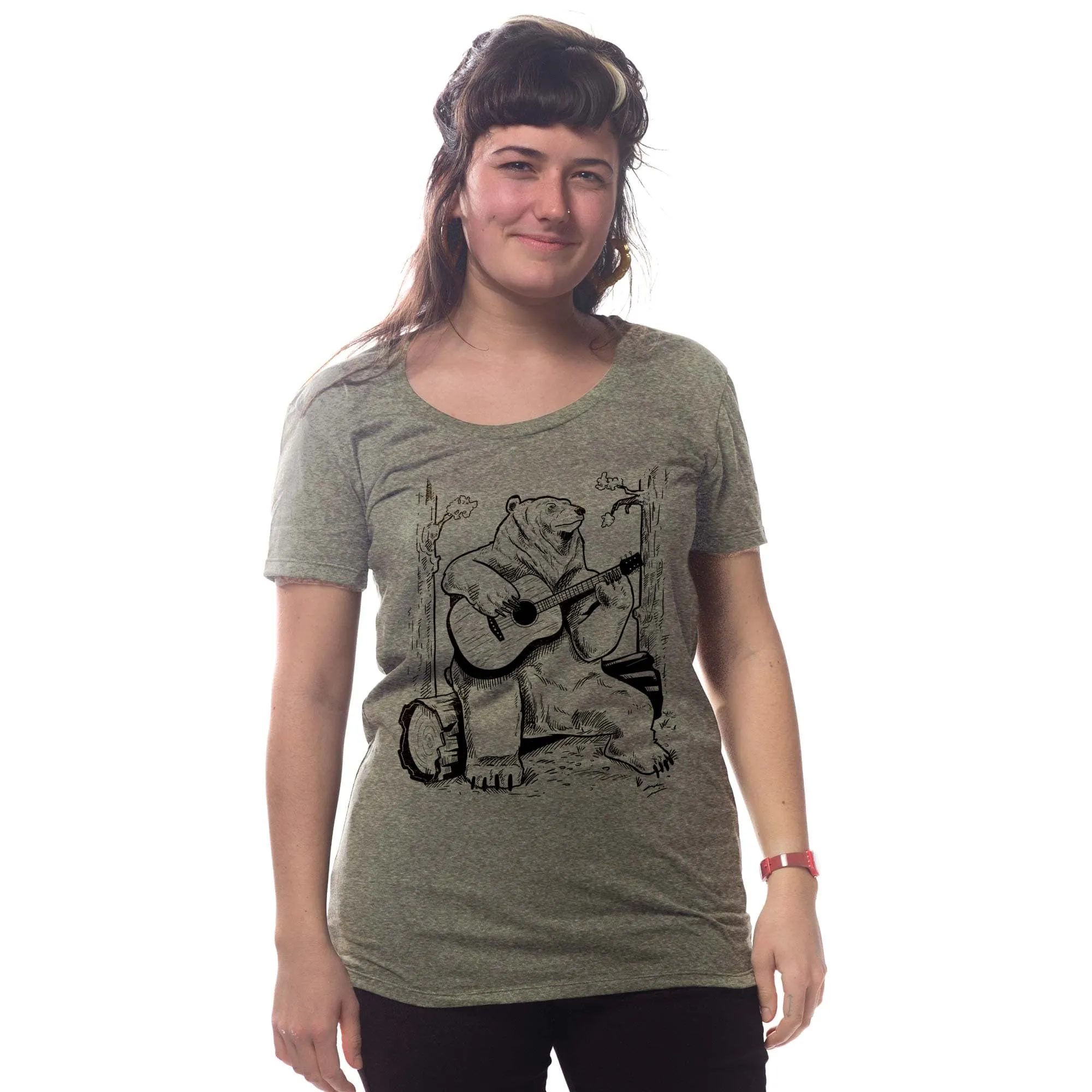 Women's Acoustic Guitar Bear T-Shirt